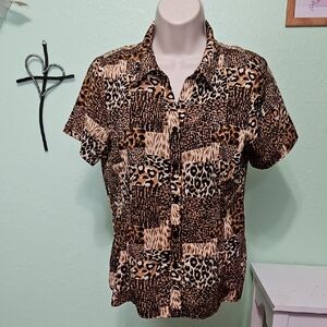 NOTATIONS animal print button down top